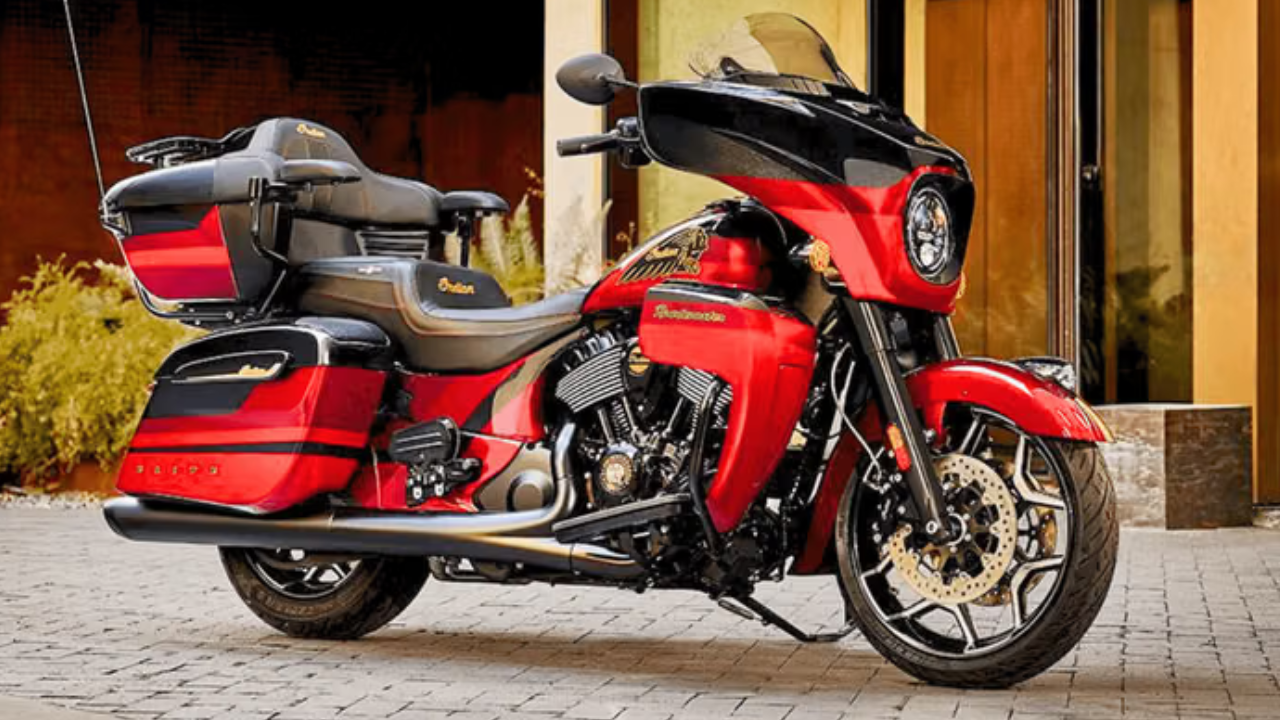 An Indian Roadmaster parked outside a house