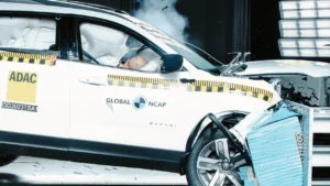 A Tata Harrier undergoing a crash test at the Global NCAP safety test
