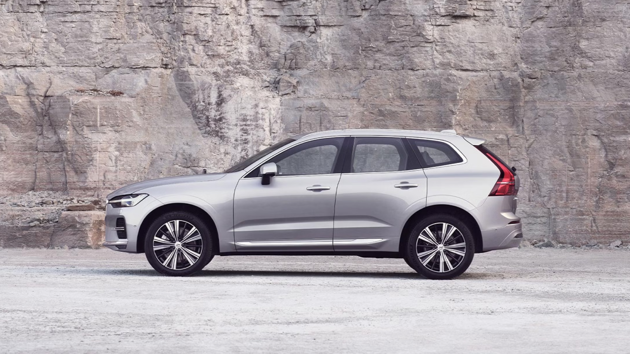 A Volvo XC60 parked in an open rocky terrain