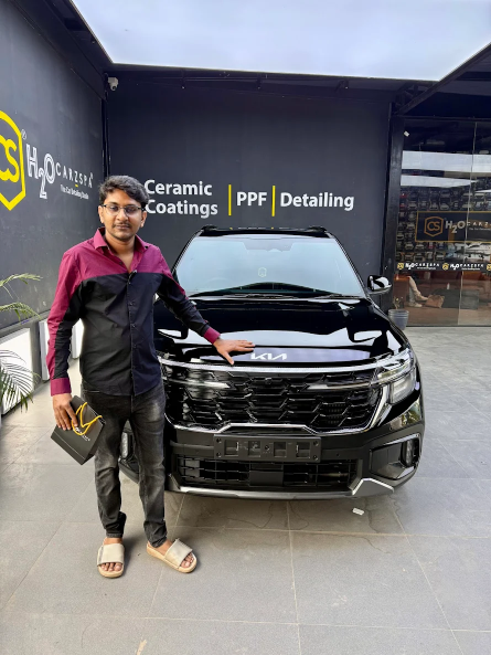 Vimal Patel with his car at H20 CarzSpa Ahmedabad’s Makarba studio.