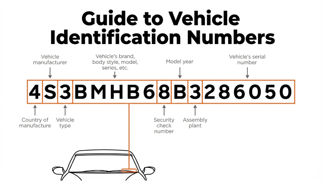 A graphic view of a 17-digit Vehicle Identification Number (VIN) on a modern car.