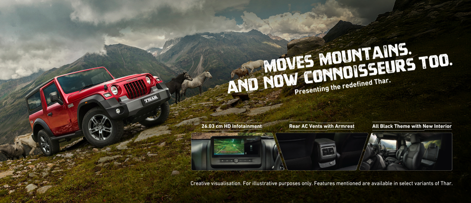 A graphic design of a Mahindra Thar shown as the ultimate offroader