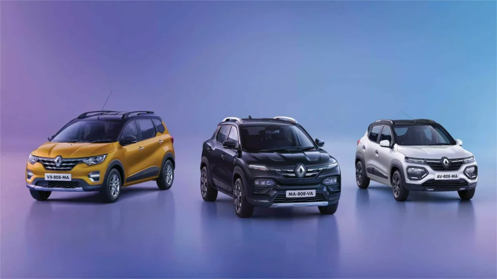 Renault SUVs parked as a showcase on a colourful background