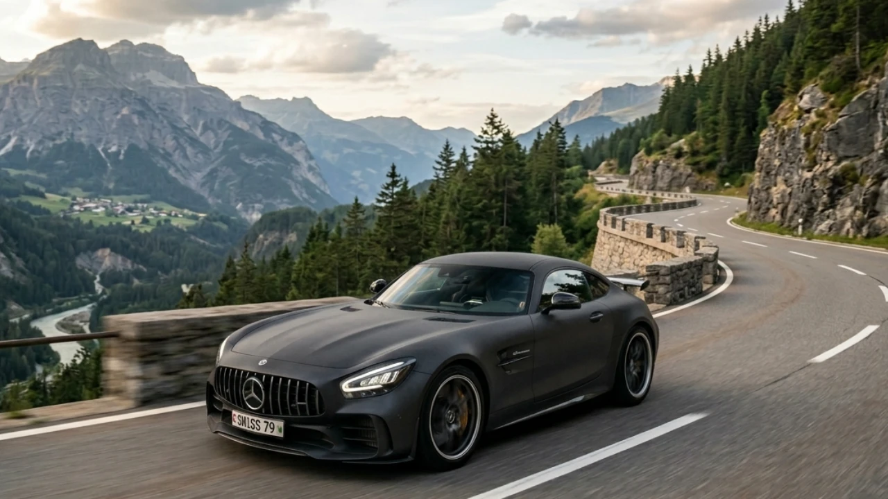 A matte grey SUV with a flawless finish drives on an empty road