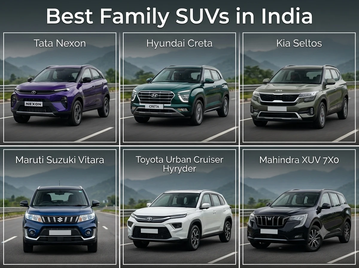 a collage of best family SUVs in India