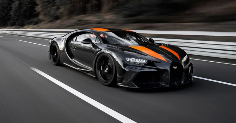 A Bugatti Chiron Super Sport 300+ in full pace on a testing track