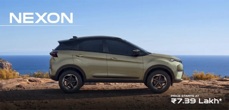 A Tata Nexon parked on a hillside